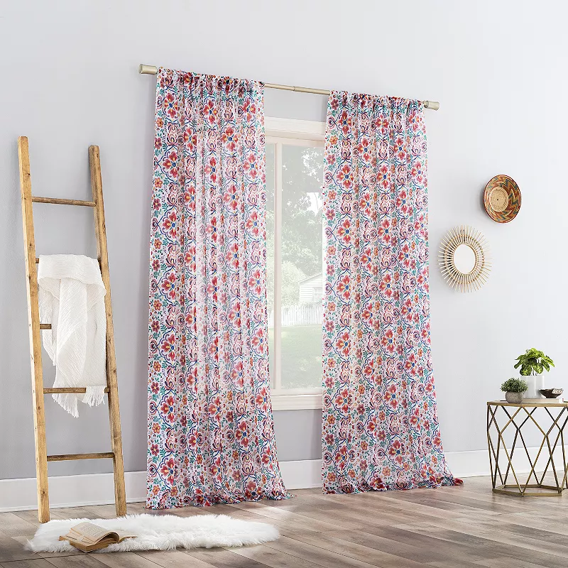 No. 918 Trixie Medallion Print Sheer Rod Pocket Window Curtain Panel