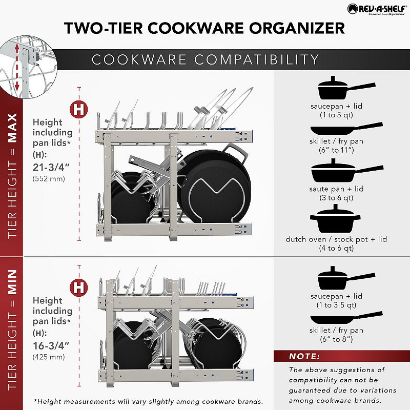 Rev-a-shelf Pull Out Cabinet Pot And Pan Organzier， 21 Width， 5cw2-2122-cr