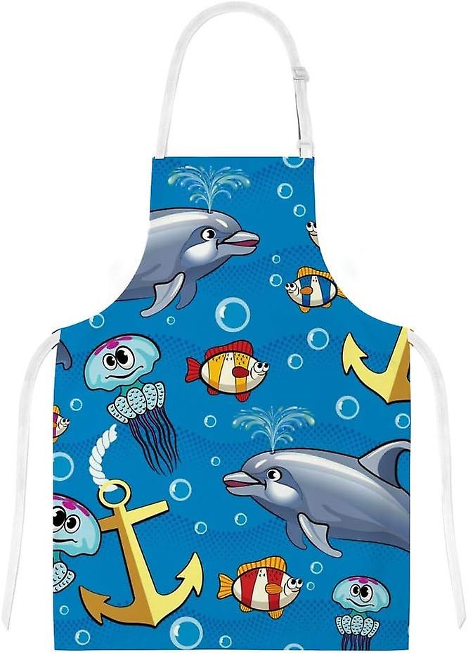 Kitchen Oven Mitts Glove Potholder Apron 3pcs Set Undersea Creatures Dolphins Non Slip Heat Resistant Mitts For Baking Cooking Bbq