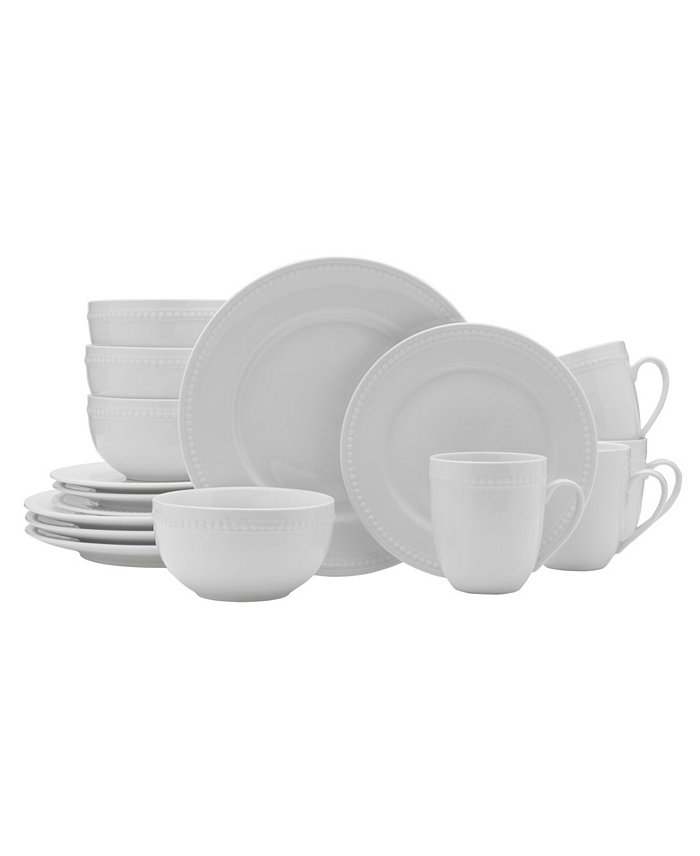 Fitz and Floyd Everyday Whiteware Beaded 16 Piece Dinnerware Set Service for 4