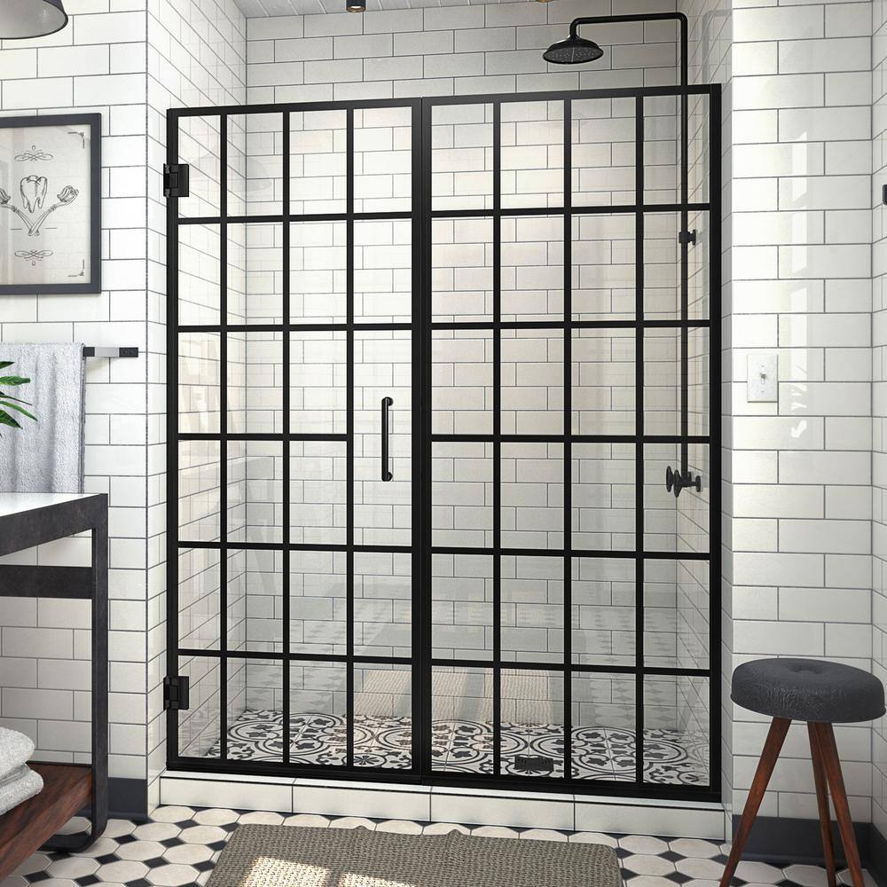 DreamLine Unidoor Toulon 58-58 12 in. W x 72 in. H Frameless Hinged Shower Door in Satin Black SHDR-2458720-89