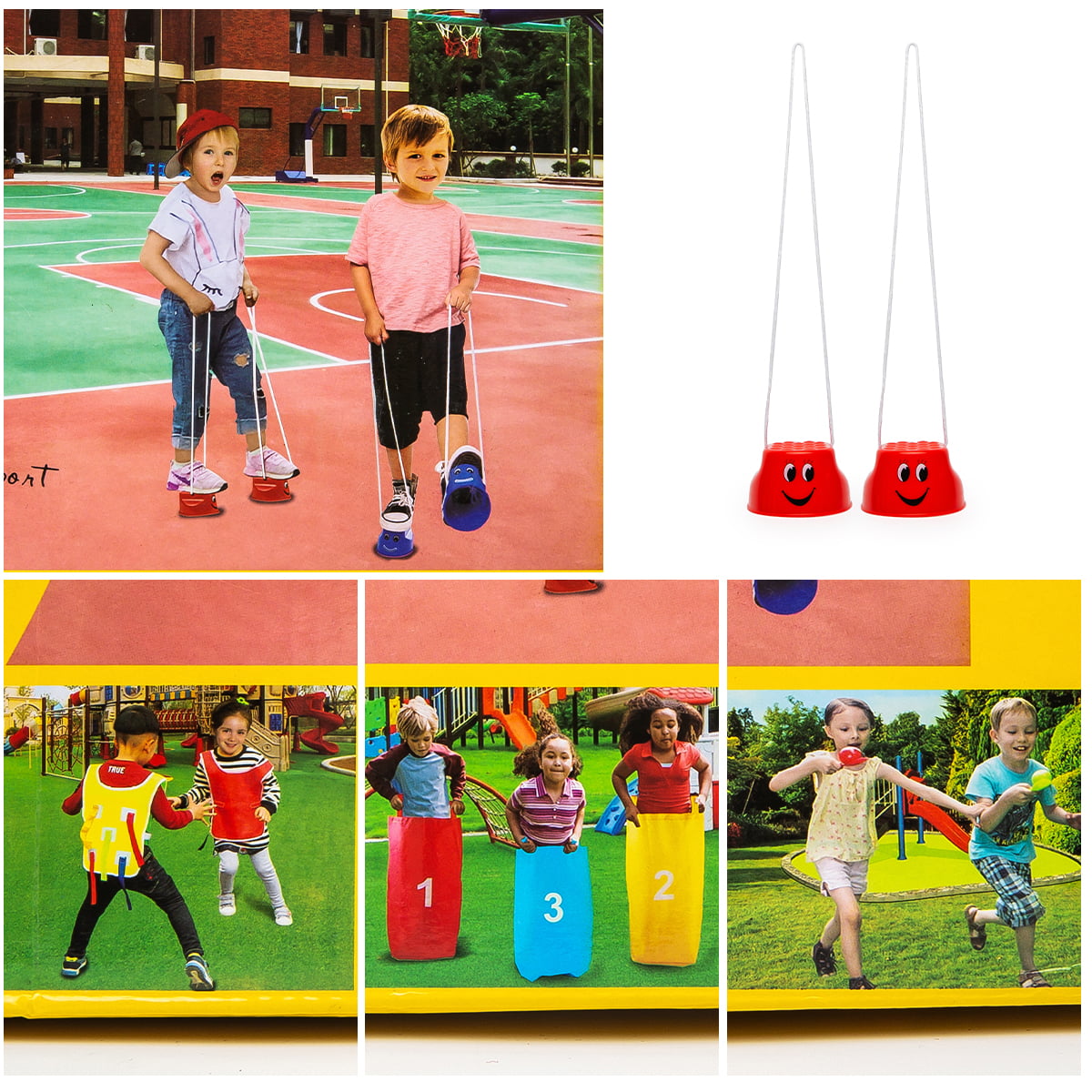 4-1 Kids Outdoor Game Toy Family Lawn Game Egg Hunt， Potato Sack Race Bags， Child Stilts， Vests for Catch Tails Outside Yard Activities Birthday Gift for Boy Girl Party Decoration