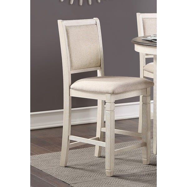 White Wooden Height Chairs 2pcs Set Fabric Upholstered Dining Chairs