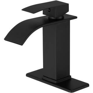 BWE Waterfall Single Handle Single Hole Low-Arc Bathroom Faucet Bathroom Drip-Free Vanity Sink Faucet in Matte Black A-96021B-SS