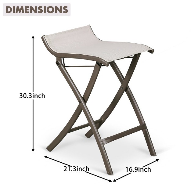 Aoodor Outdoor 2 piece Bar High Patio Folding Chairs All weather Comfortable Design Brown