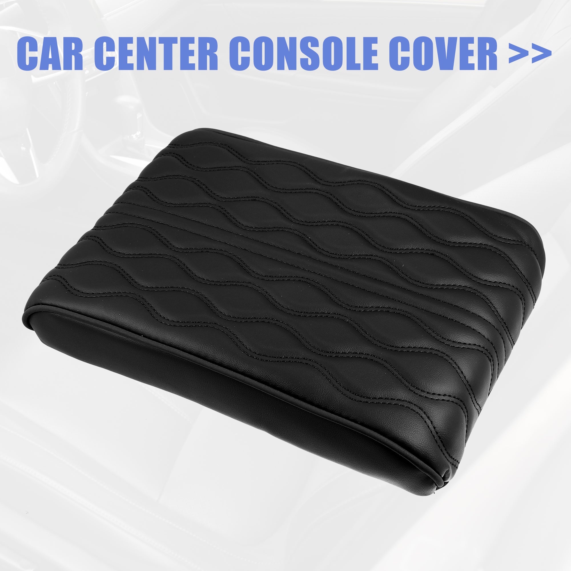 Armrest Cushion Cover Center Console Box Pad Waterproof Faux Leather Cushion Pad Protector with Small Storage Bag Black