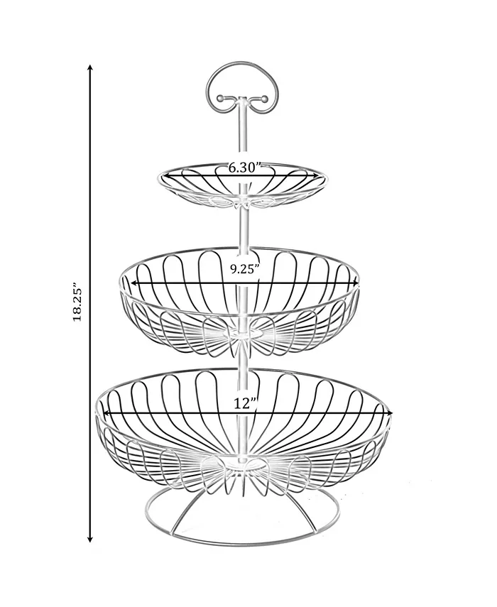 Basicwise 3 Tiers Wire Basket Fruit Bowl