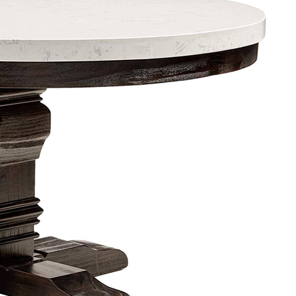 Acme Furniture Nolan 54 in. Round White Marble Top and Salvage Dark Oak Marble Top with Wood Frame (Seats 4) 72845