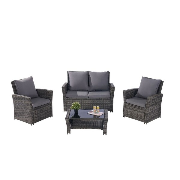 4 PCS Outdoor Patio Furniture Rattan Wicker Set for 4