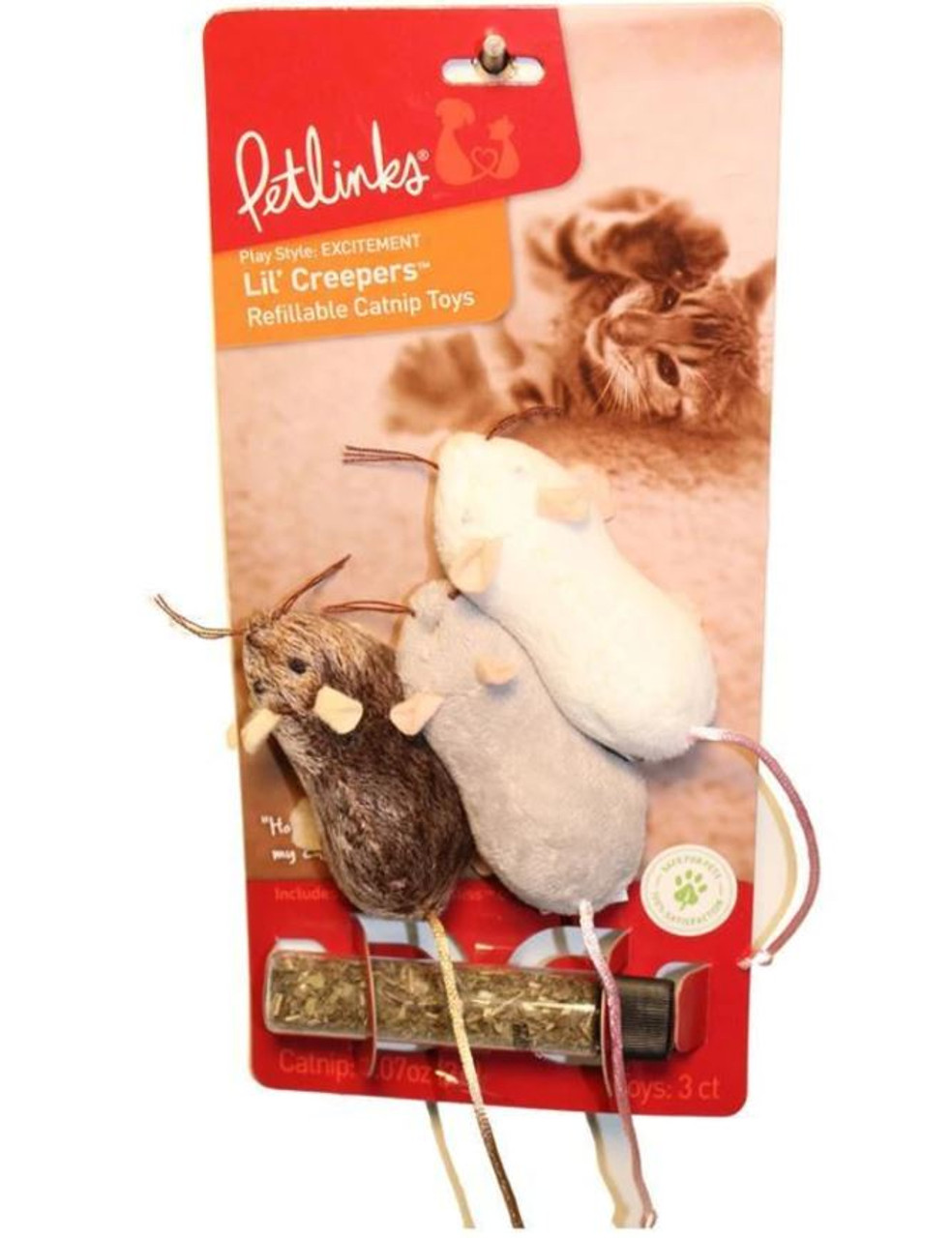 Petlinks Lil Creepers Mice Refillable Catnip Toy， 3 Pack