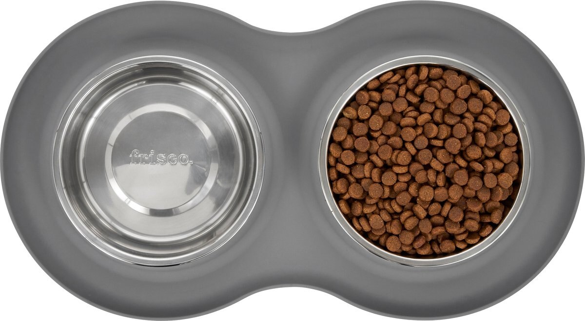 Frisco Double Stainless Steel Pet Bowl with Silicone Mat