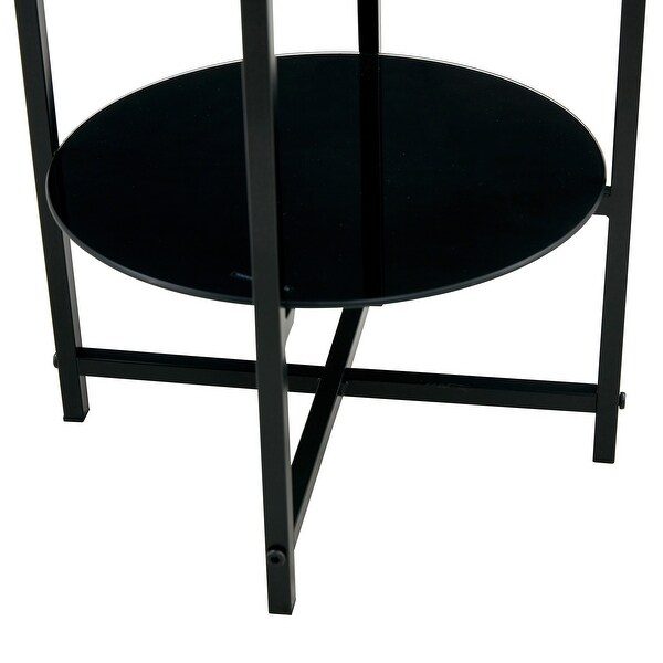 2-layer Round Tempered Glass End Table for Living Room