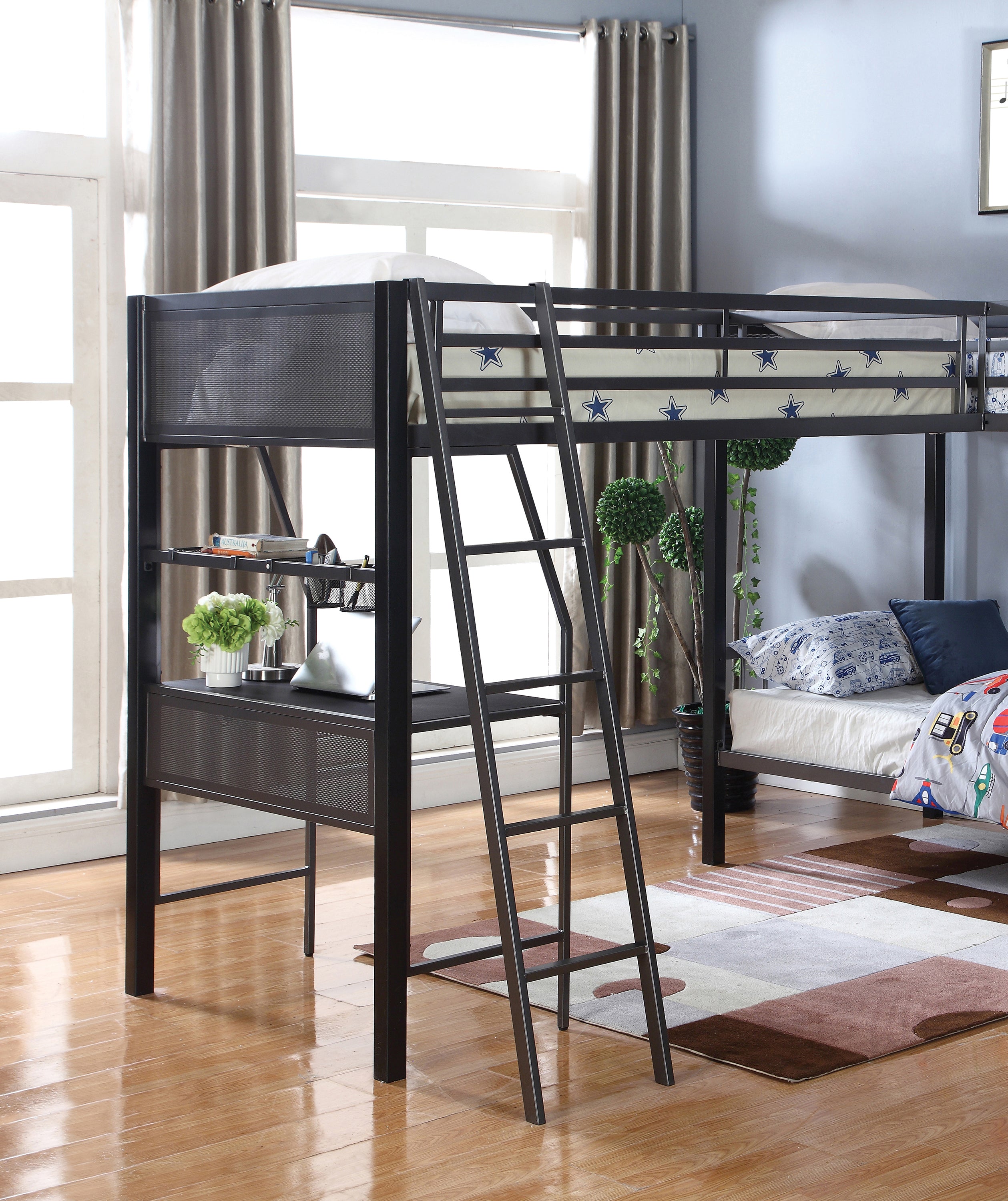 Meyers Twin Over Twin Metal Bunk Bed Black And Gunmetal-460390