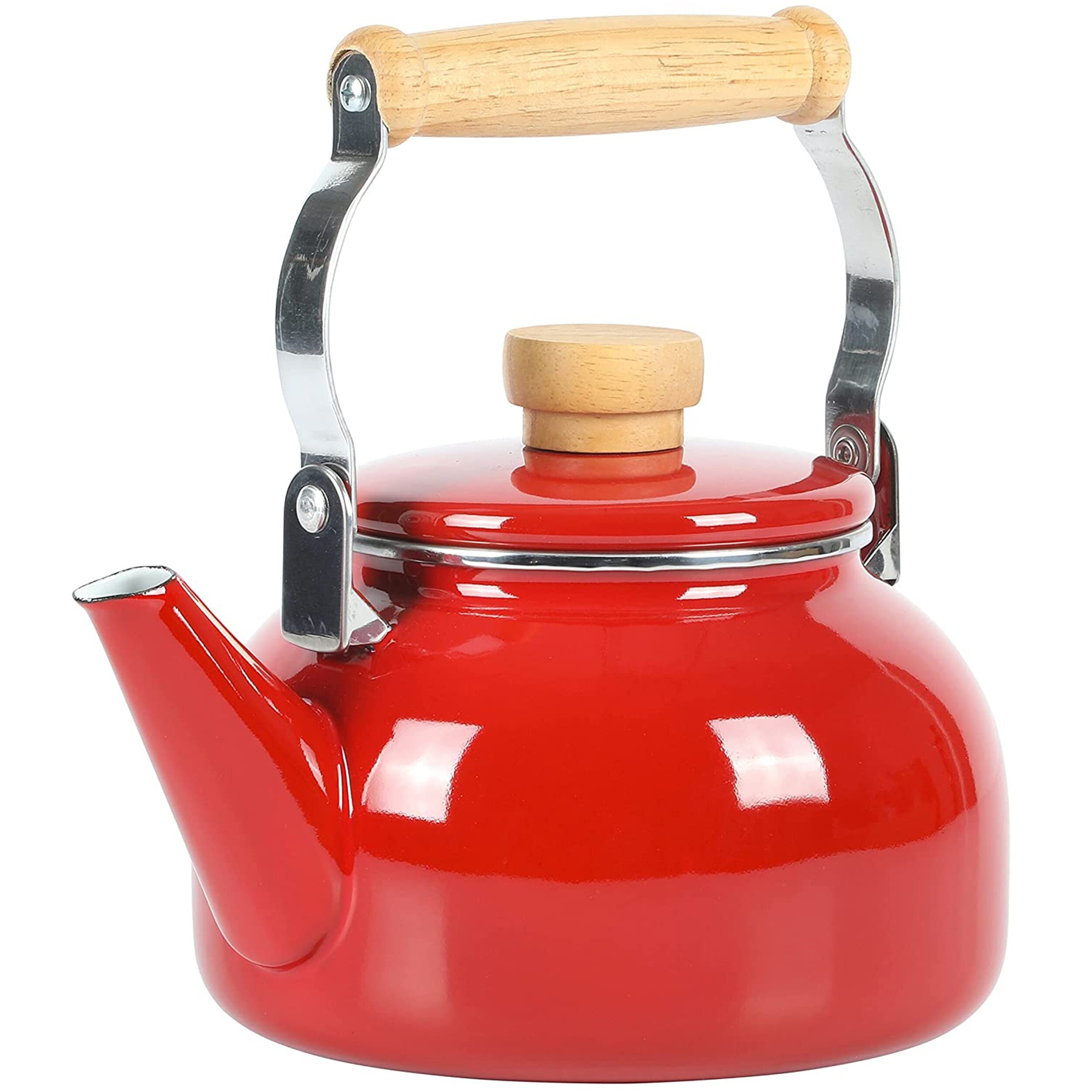 1.5 Quart Tea Kettle With Fold Down Handle in Red