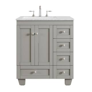 Eviva Acclaim 30 in. W x 22 in. D x 34 in. H Bath Vanity in Gray with White Carrara Marble Vanity Top with White Sink EVVN69-30GR