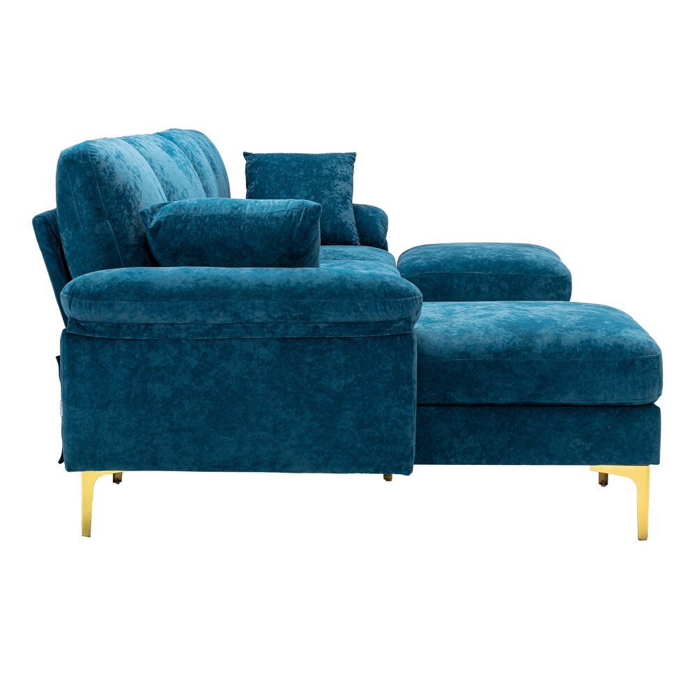 Chenille Sectional Sofas Set U shaped Modular Sofa Removable Recline Couch with Memory Foam Ottomans for Livingroom  Teal Blue