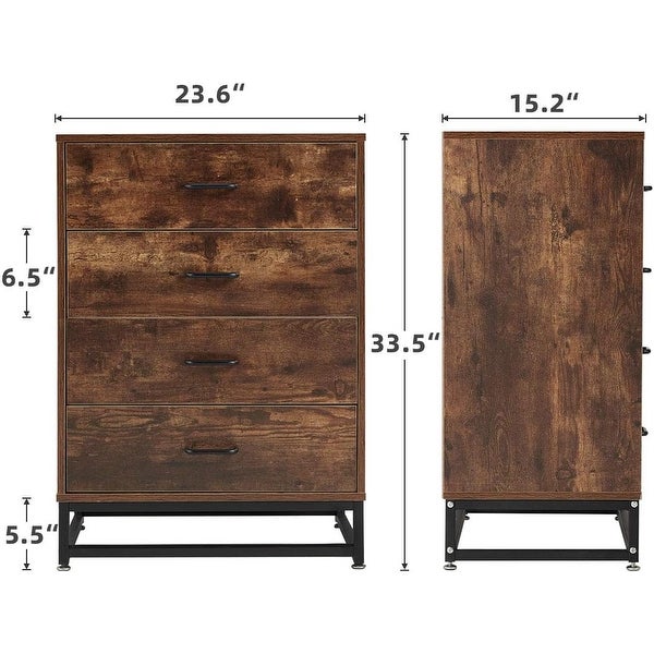 EROMMY Chest of Drawers， Industrial Tall Dresser with 4 Drawers，Wood Storage Cabinet with Sturdy Metal Frame - - 37506100