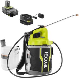 RYOBI ONE+ 18V Cordless Battery 2 Gal. Chemical Sprayer and Holster with Extra Tank 2.0 Ah Battery and Charger P28320