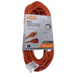 HDX 50 ft. 163 Light Duty IndoorOutdoor Extension Cord Orange HD#277-517