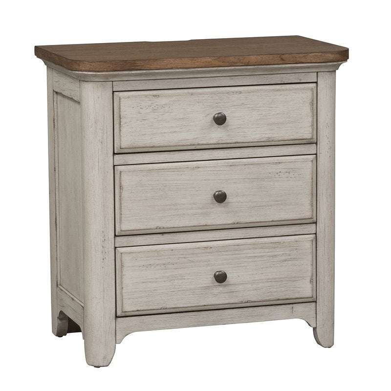 Farmhouse Reimagined White 3 Drawer Night Stand w/ Charging Station