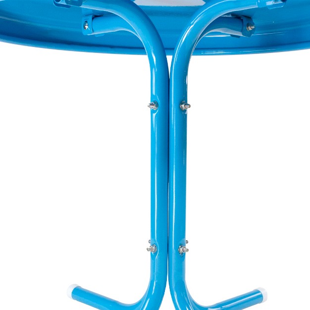 Round Outdoor Retro Steel Tulip Side Table Turquoise Blue