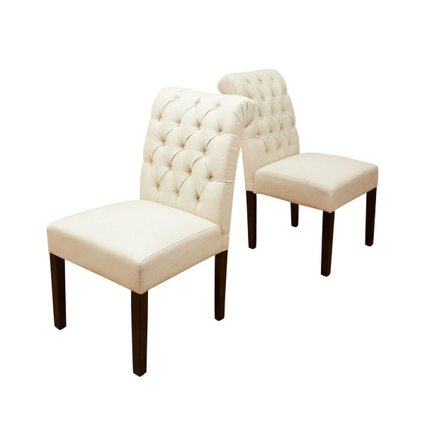 Set of 2 Ivory and Brown Contemporary Upholstered Dining Chairs 37.25