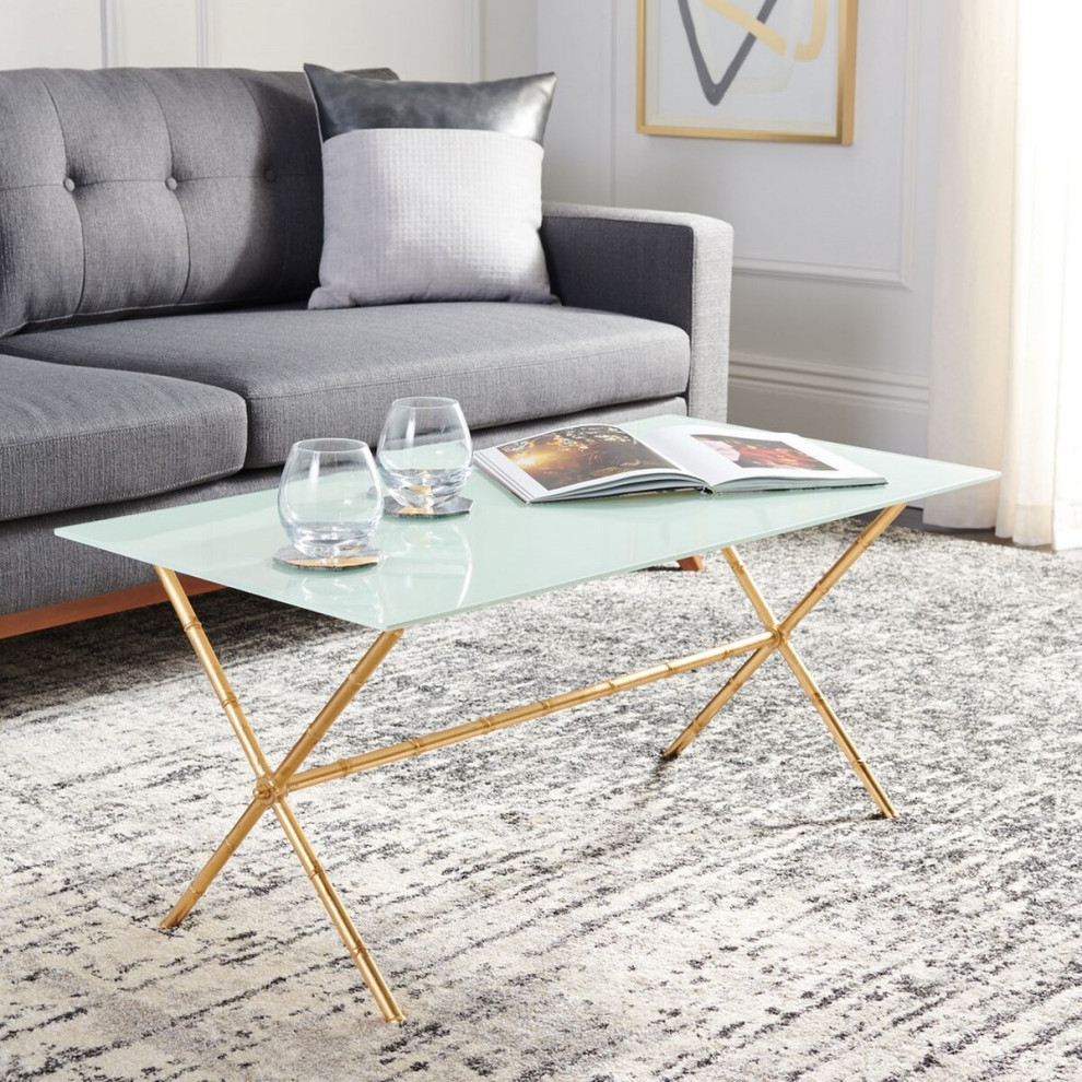 Gia Accent/ Coffee Table Gold/ White Glass Top   Asian   Coffee Tables   by Peachtree Fine Furniture  Houzz