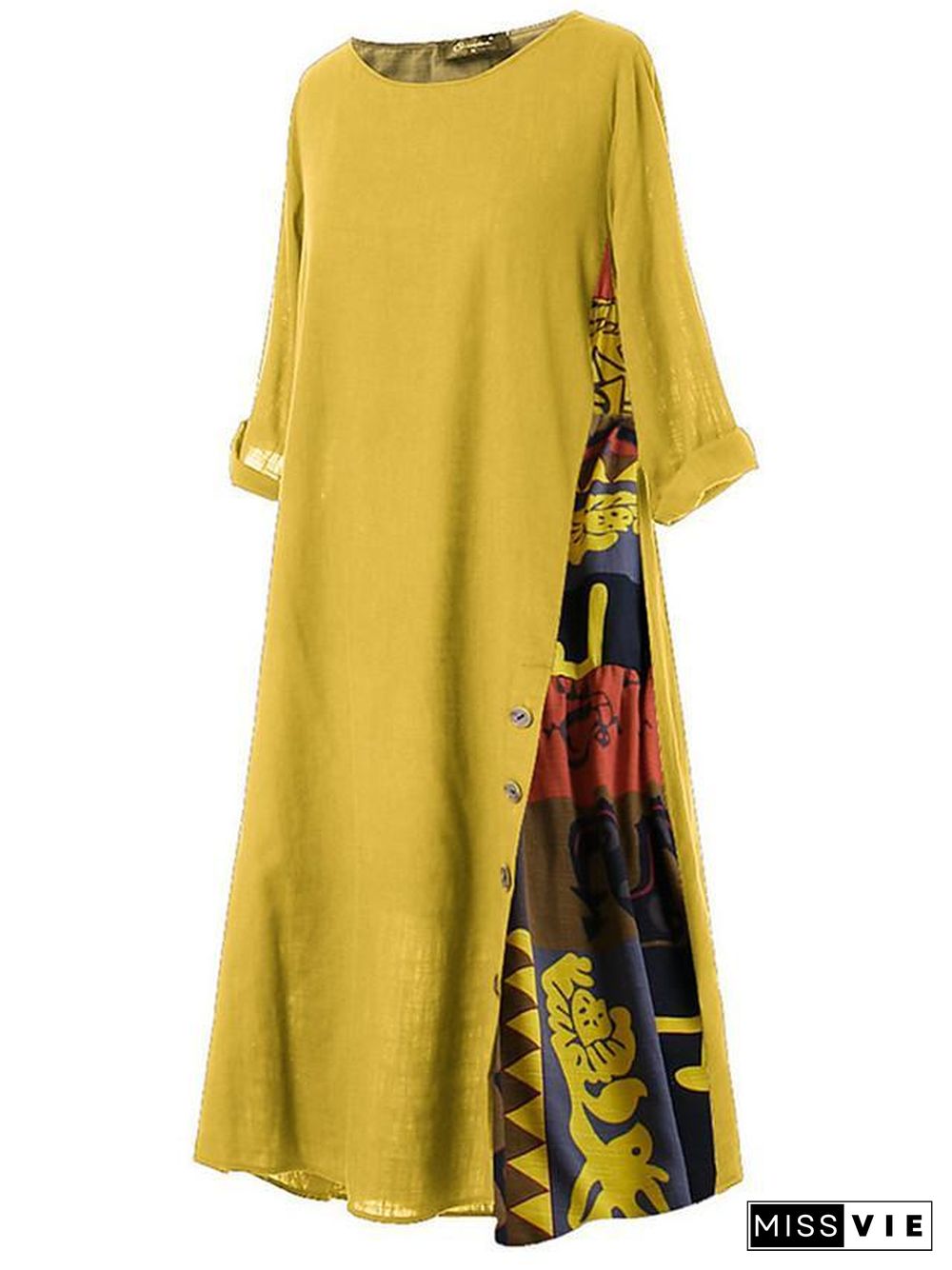 Women's Swing Dress Maxi long Dress - 3/4 Length Sleeve Print Print Spring & Summer Hot Casual Holiday vacation dresses Loose  Red Yellow Wine Army Green Navy Blue Gray L XL XXL 3XL 4XL 5XL