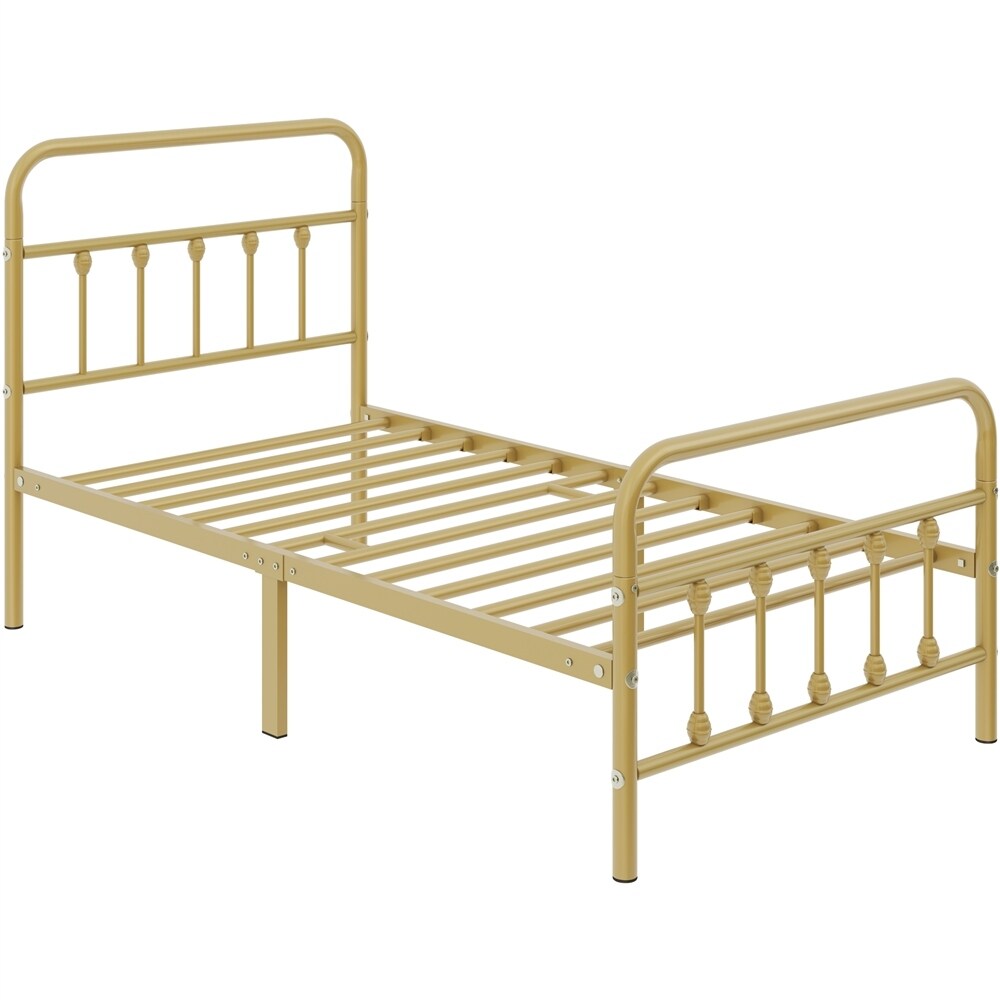 Yaheetech Classic Iron Platform Bed with High Headboard and Footboard Strong Metal Framed Bed