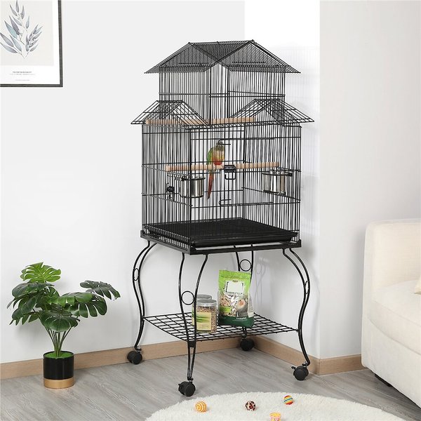 Yaheetech 55-in Triple Roof Rolling Bird Cage， Black