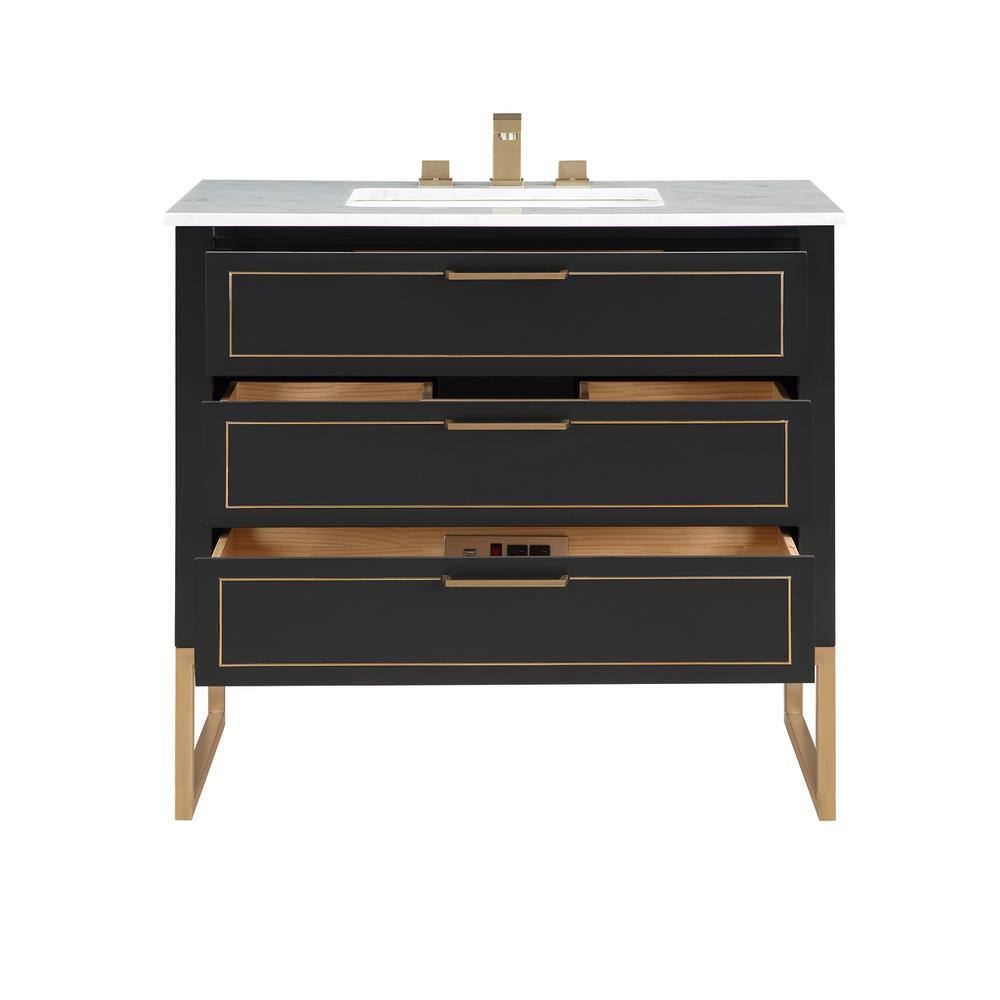 BEMMA Markham 36in. W x 22in. D x 34in. H Free-standing Single Bath Vanity in BlackSatin Brass with White Marble top V-MK36SFM-04BS-M03S-3