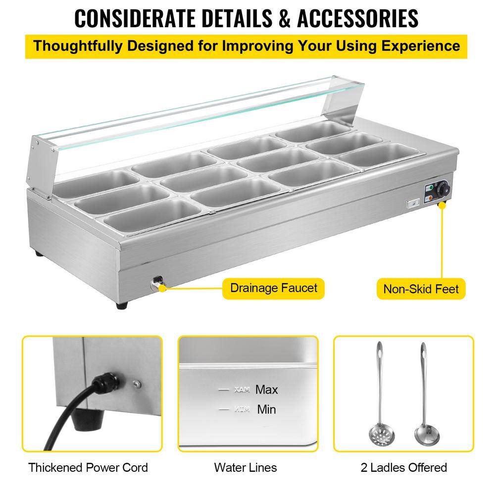 VEVOR Electric Countertop Food Warmer 84 Qt. 12 Pan x 13 GN Commercial Food Steam Table 6 in. Deep 1500-Watt BLZBWTC12P1300001V1