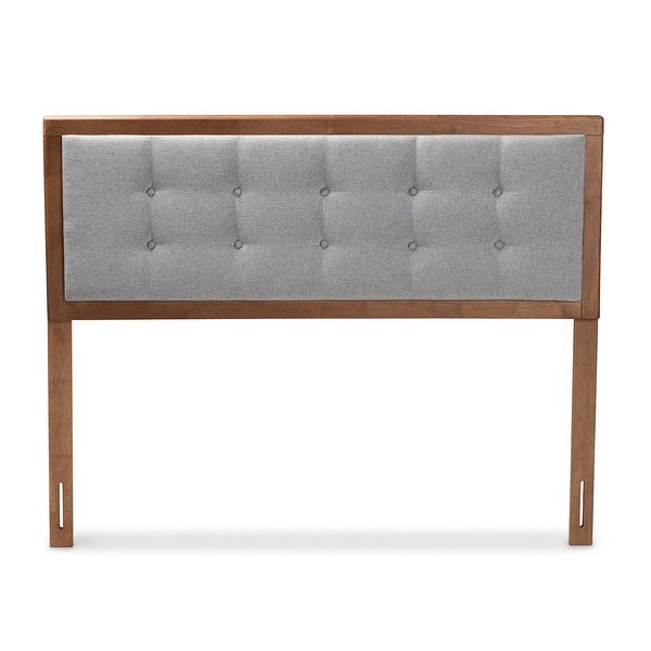 Sarine Mid-Century Modern Light Grey Fabric Upholstered Walnut Brown Finished Wood Full Size Headboard - Light Grey - - 34859632