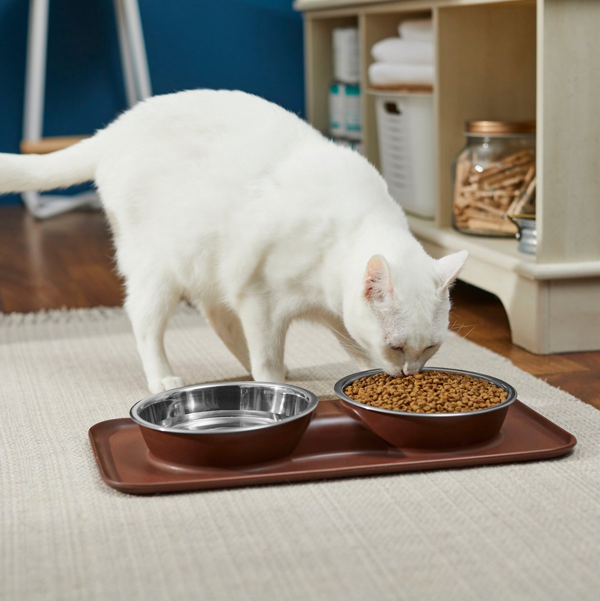 Frisco Silicone Stainless Steel Double Diner Dog and Cat Bowl， Brown