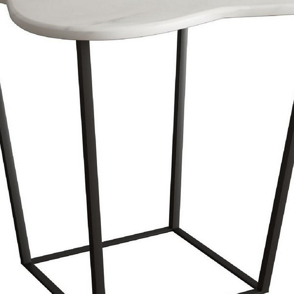 Cid 20 Inch Modern End Table， Marble Top， Metal Base Frame， White， Black - 19.5L x 19.5W x 15H Inches