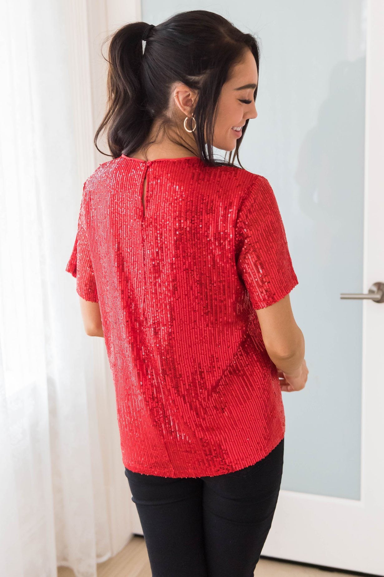 Love Actually Modest Sequin Blouse