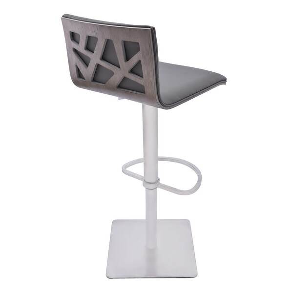 Adjustable Grey Faux Leather Walnut and Stainless Swivel Bar Stool - 41