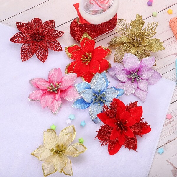 12Pcs Christmas Glittered Artificial Christmas Flowers Picks Ornaments