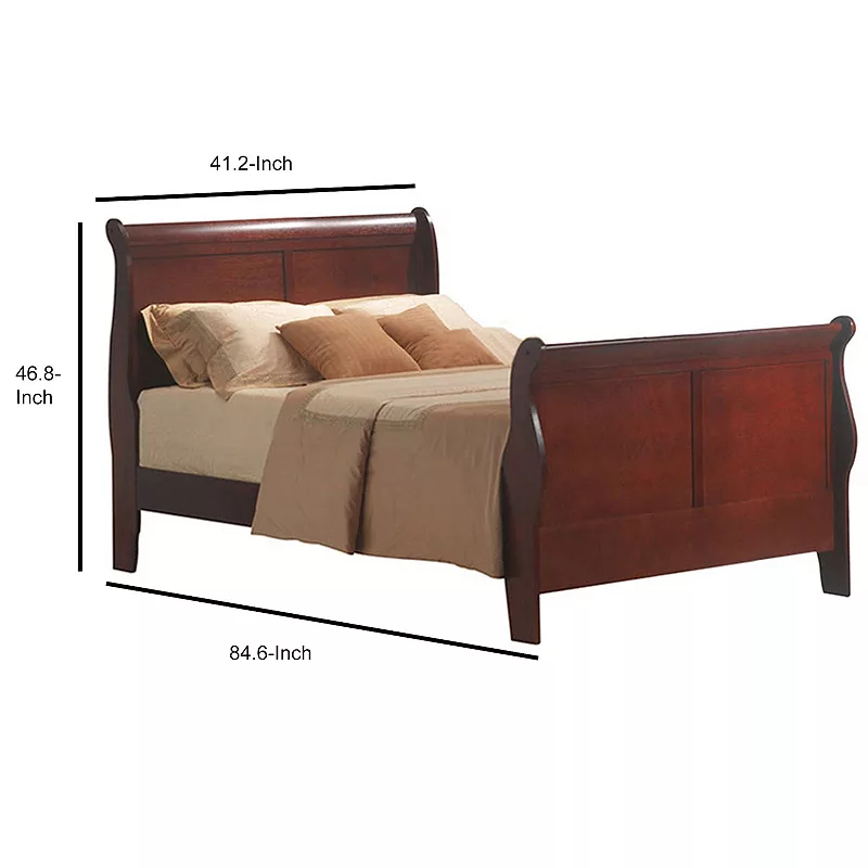 Traditional Style Twin Size Wooden Sleigh Bed， Cherry Brown