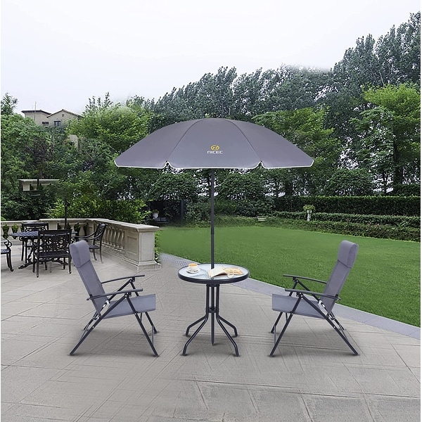 4Piece Bistro Set，Patio Dining Set，Garden Outdoor Table Set with Tilted Removable Umbrella，Glass Table，and 2 Folding Chairs