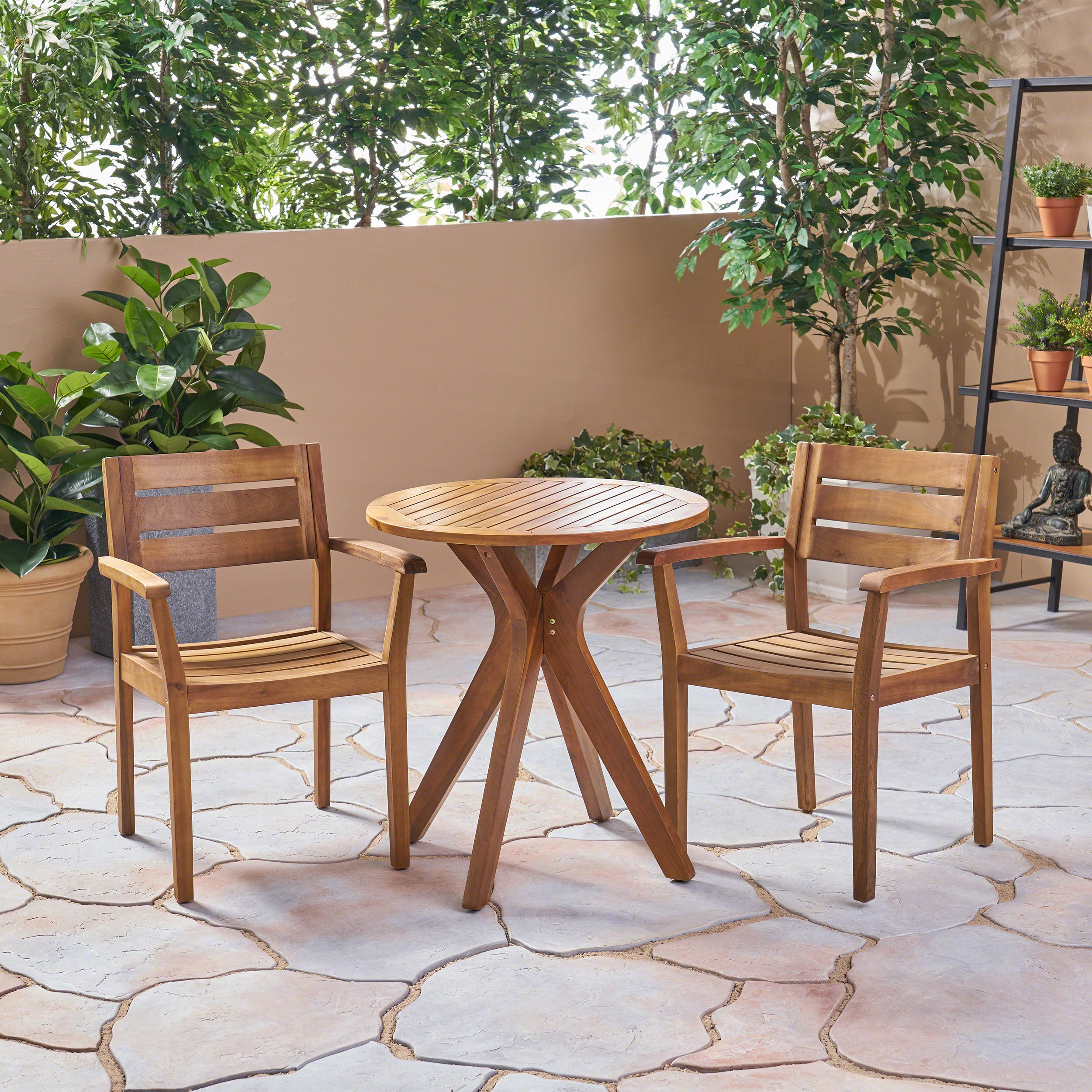 Stanford Outdoor 3 Piece Acacia Wood Bistro Set