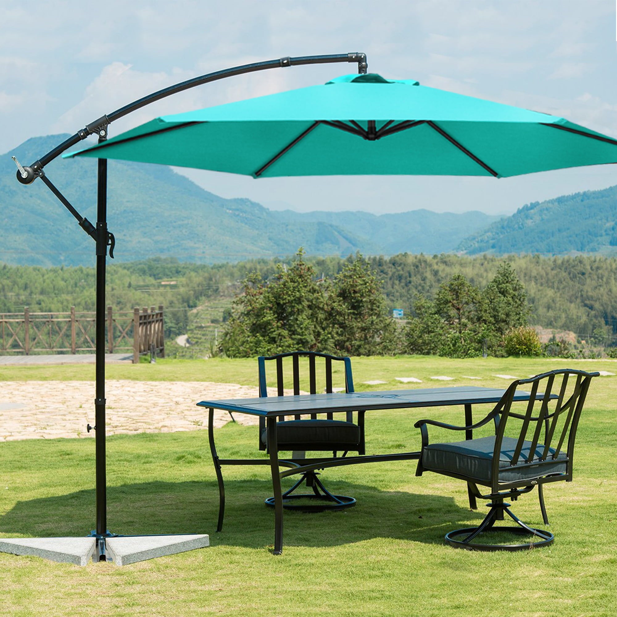 Scafild | 9 Ft Cantilever Offset Hanging Outdoor Patio Umbrella W/ Easy Tilt - Peacock Blue