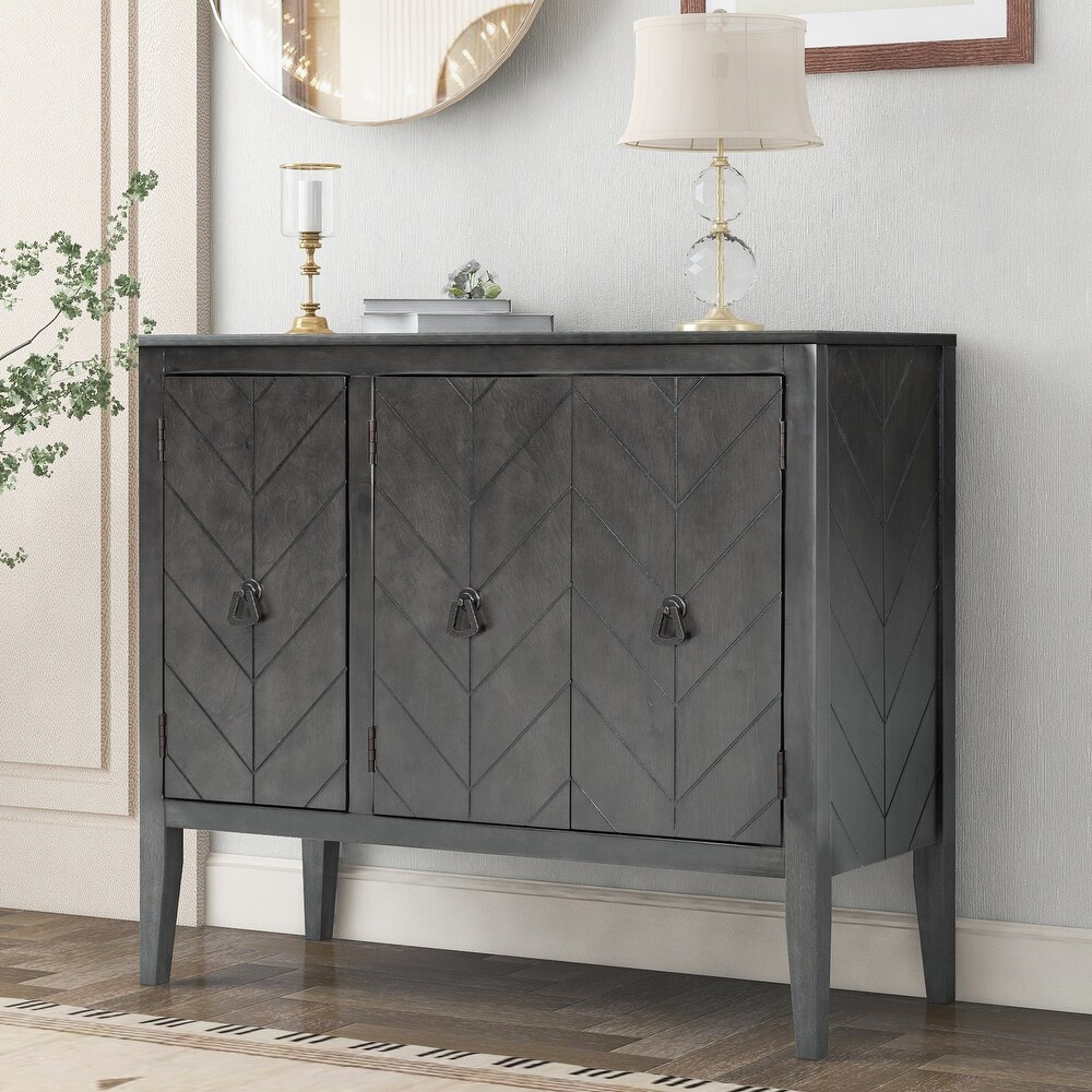 Grey Wooden Storage Cabinet Entryway Table with Adjustable Shelf