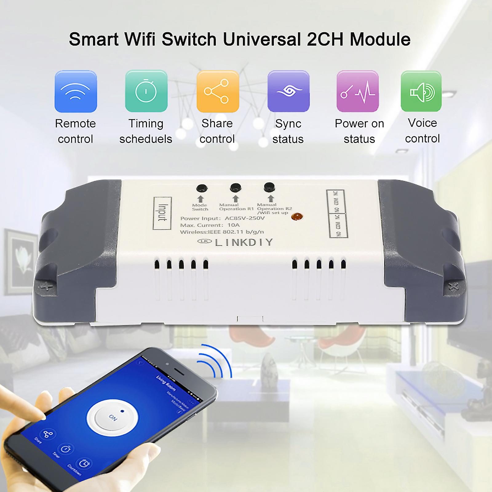 White Ewelink Smart Wifi Switch Universal Module 2ch Ac85-250v Wireless Switch Timer Phone App Remote Control Compatible With 