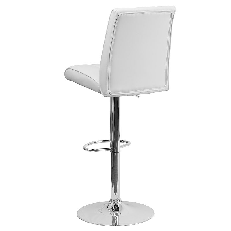 Emma and Oliver 2 Pk. Contemporary Vinyl Adjustable Height Barstool with Vertical Stitch Panel Back and Chrome Base