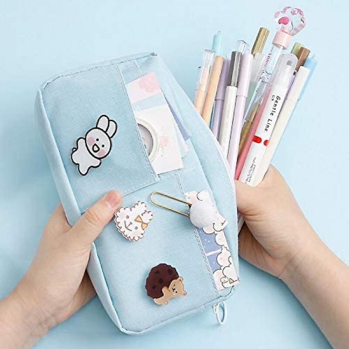 Veeki Pencil Case With 3pcs Pins Aesthetic Pencil Case Kawaii Stationary Kawaii School Supplies - Pencil Case Holder Stationary Storage Organiser  (bl