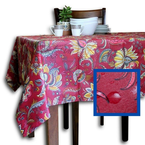 Wipeable Spill Resistant French Floral Acrylic Coated Vanne Tablecloth