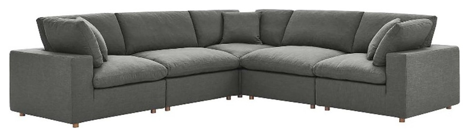 Modway Commix 5 Piece Fabric Down Filled Corner Sectional Sofa Set in Azure   Transitional   Sectional Sofas   by Homesquare  Houzz