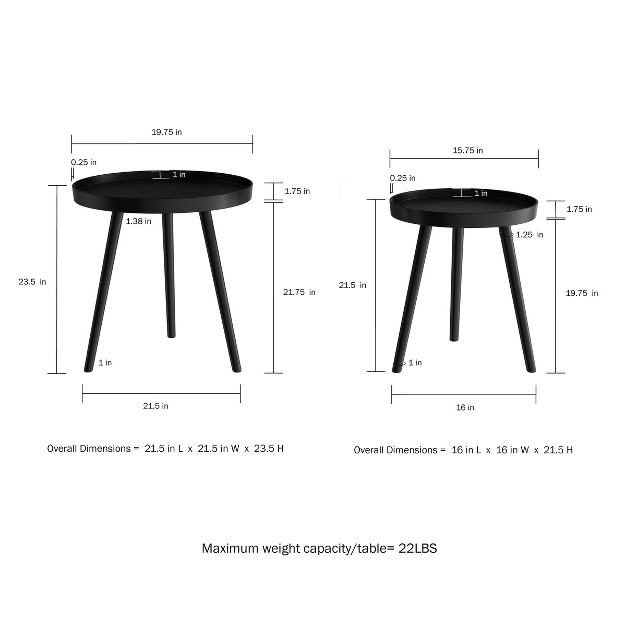 Nesting End Tables Set Of 2 Round Mid century Modern Accent Table With Tray Top In Brown Side Table For Bedroom Living Room By Hastings Home