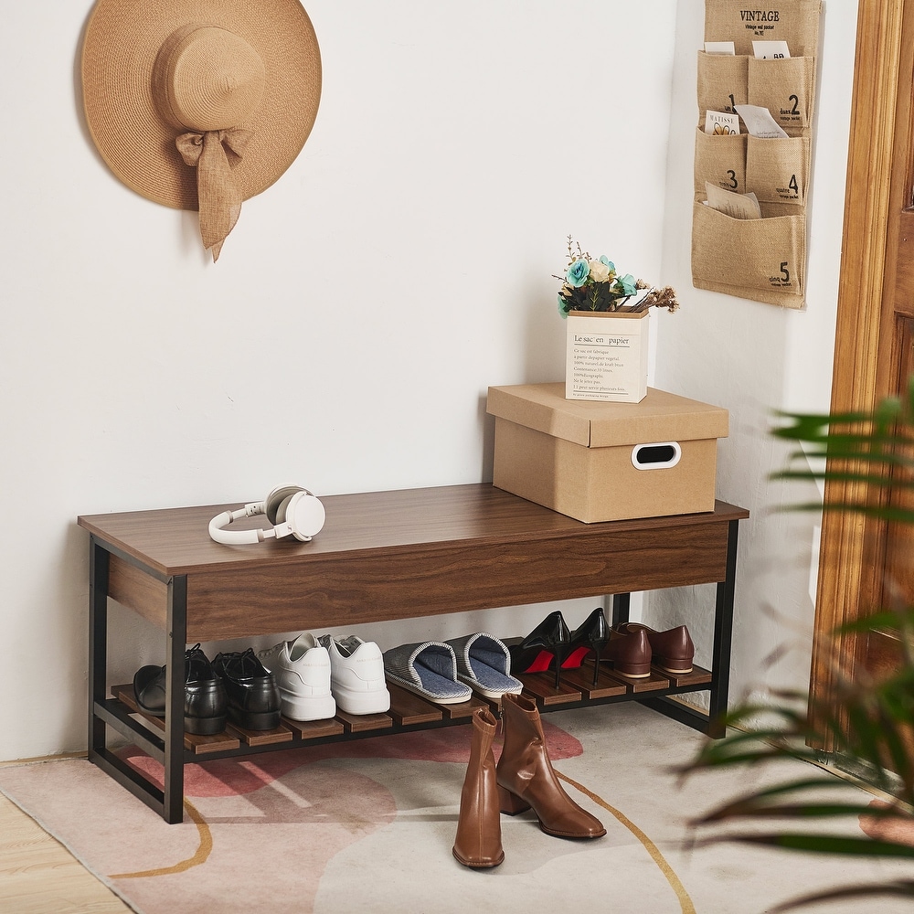 CO Z Lift Top Entryway Shoe Storage Bench with Shelf